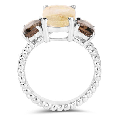 5.75 Carat Golden Rutile & Smoky Quartz Sterling Silver Ring