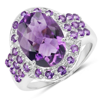 5.64 Carat Genuine Amethyst Sterling Silver Engagement Ring