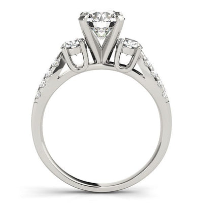 14k White Gold Split Shank 3 Stone Round Diamond Engagement Ring