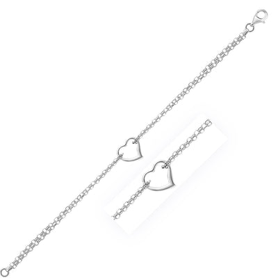 14k White Gold Cable Chain Anklet with Heart Station