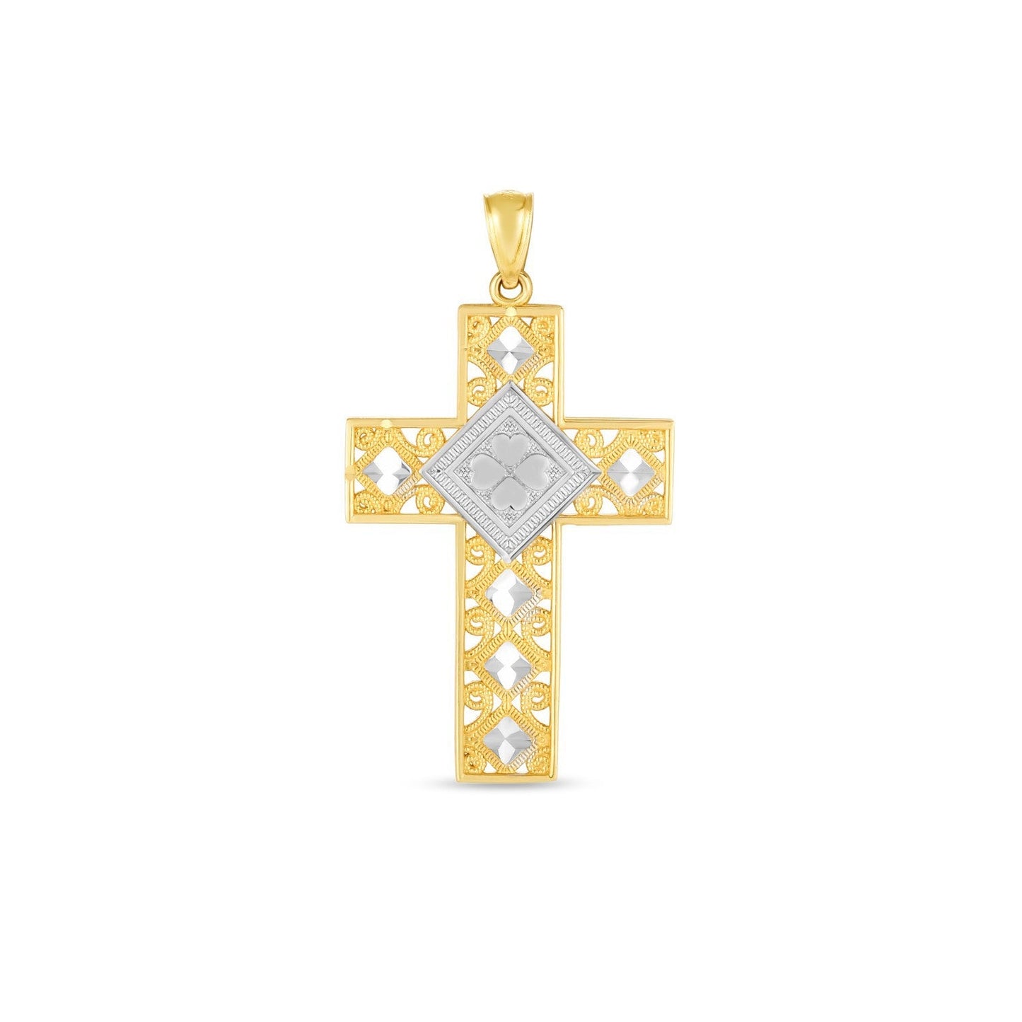 Pendentif croix en or 14 carats bicolore avec taille diamant
