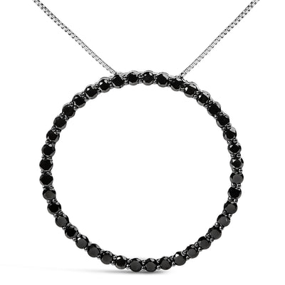 Collier Pendentif Ouvert en Argent Sterling .925 avec Diamants Noirs