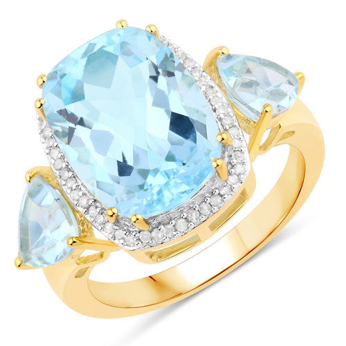 Anillo de Compromiso de Topacio Azul y Diamante de 8.23 Quilates en Plata Esterlina