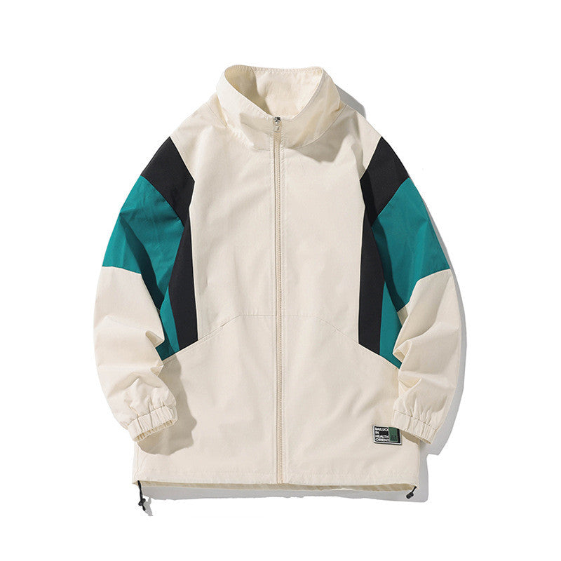 Chaqueta cortaviento impermeable de talla grande para hombre con cuello alzado