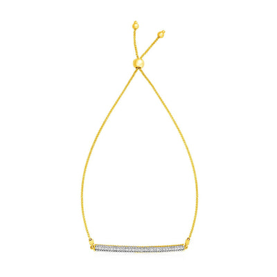 Pulsera Ajustable de Oro Amarillo de 14k con Barra Texturizada y Diamantes