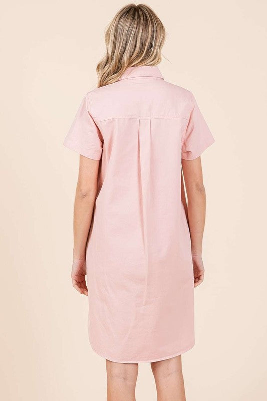 Vestido de Camisa de Manga Corta con Cuello y Detalle de Botones para Mujeres