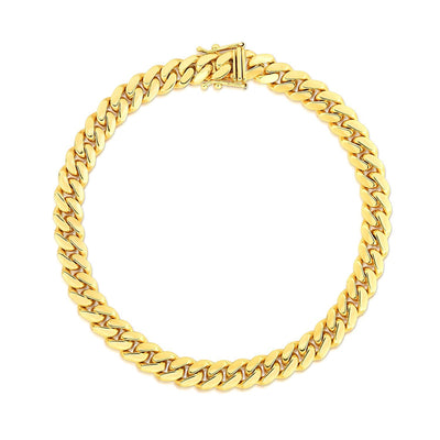 Pulsera Sólida Clásica Miami Cuban de Oro Amarillo de 14k - 7.0mm