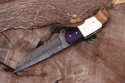 Premium Custom Damascus Steel Hunting Knife – 9" G10, Bone & Rosewood Handle | KBS Knives - Korvel