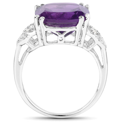 5.87 Carat Amethyst and Diamond Sterling Silver Engagement Ring