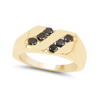 14K Yellow Gold Plated Black Diamond Sterling Silver Ring