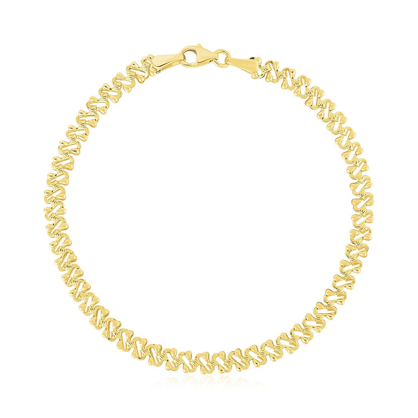 Bracelet en chaîne fantaisie texturée en or jaune 14 carats poli