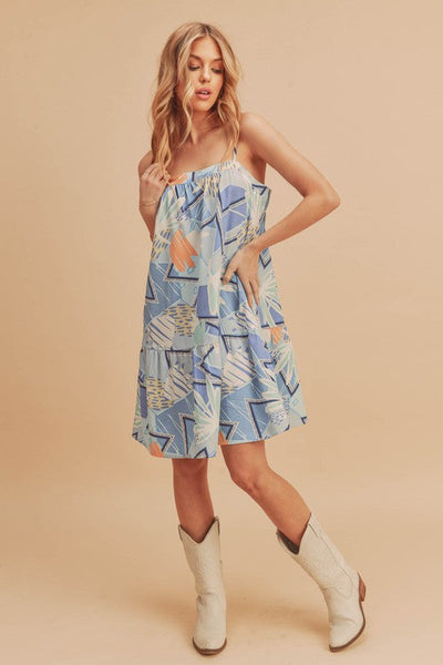 Stylish Summer Printed Ruffled Hem Mini Cami Dress