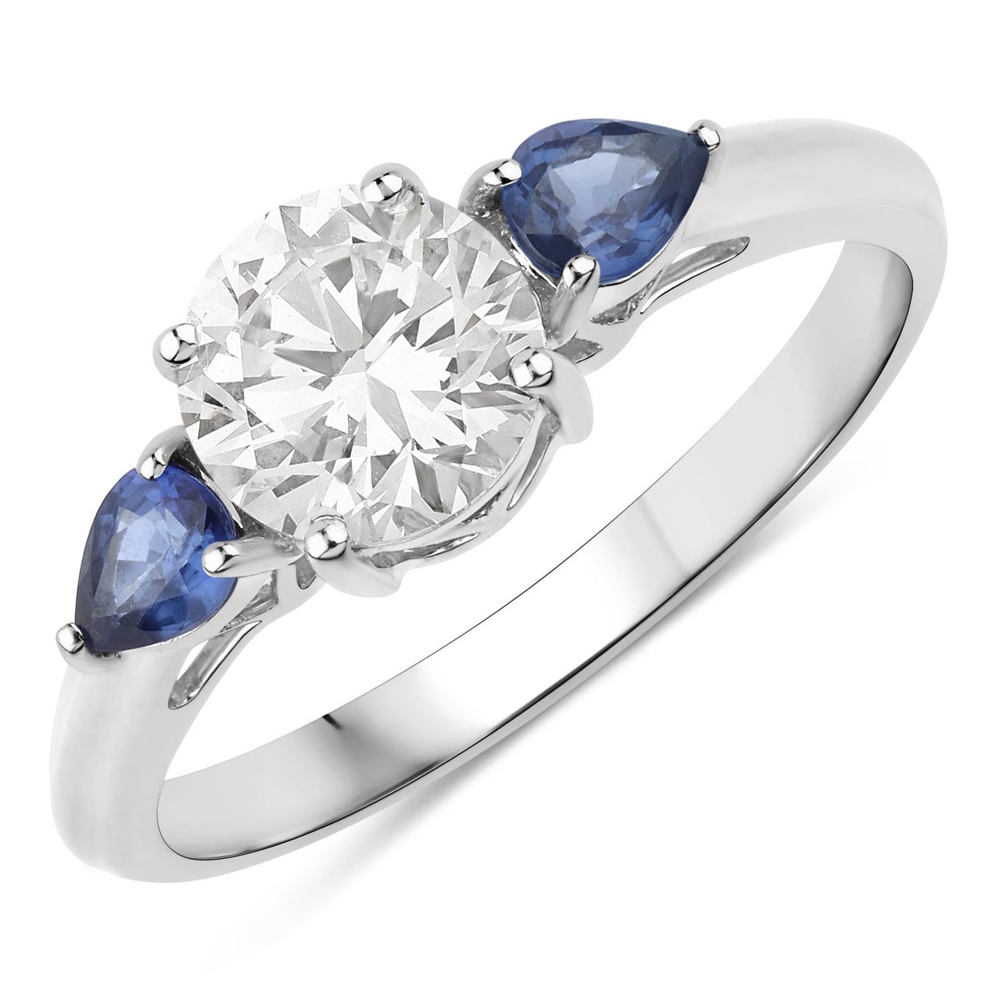 Bague en saphir bleu de 1,30 carat et diamant cultivé en laboratoire en or blanc 14K