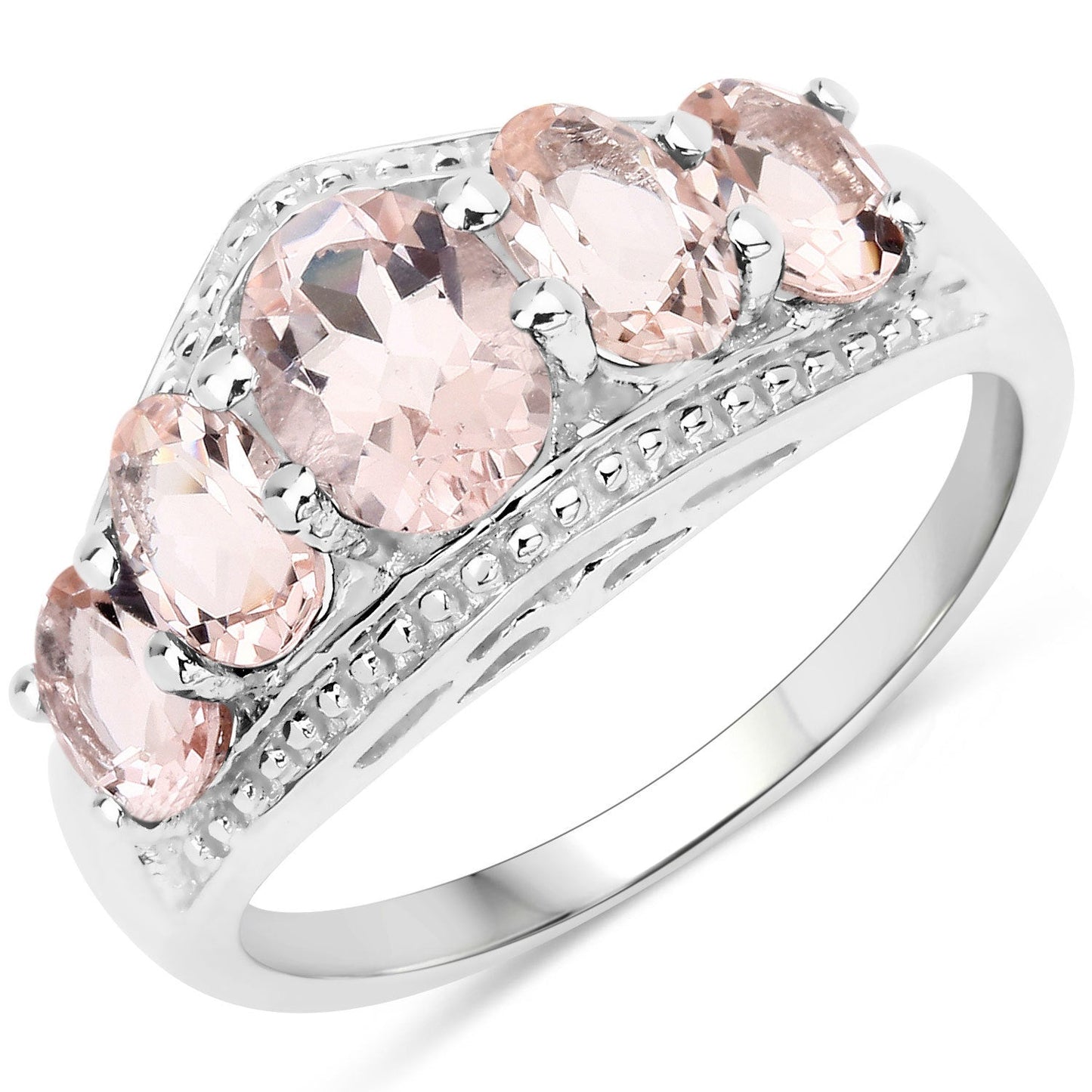 Bague de fiançailles en argent sterling avec morganite véritable de 1,96 carat