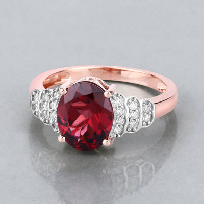 2.87 Carat Rhodolite and Diamond 14K Rose Gold Engagement Ring