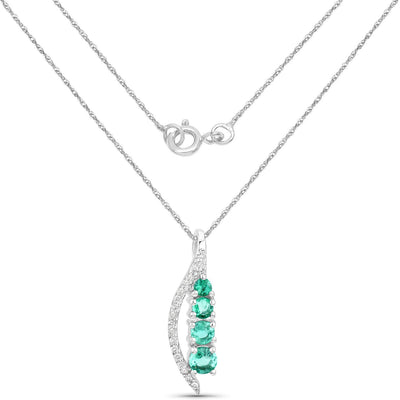 0.34 Carat Genuine Zambian Emerald and White Diamond Pendant in 14K White Gold