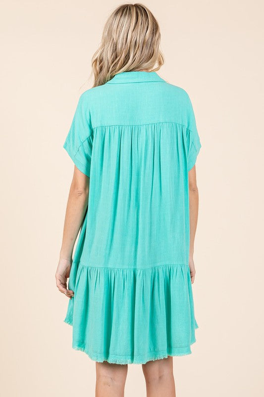 Summer Linen Blend Button Down Mini Dress for Women