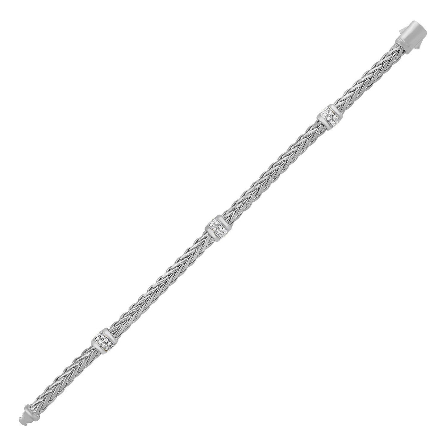 Bracelet en corde tissée poli avec accents en diamant en or blanc 14 carats
