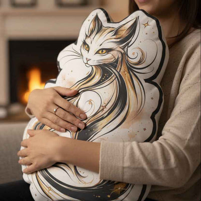 Abstract Gold Cat Pillow - Artful Home Accent