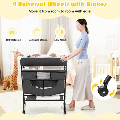 Portable Adjustable Height Nursery Organizer with Wheels - Black