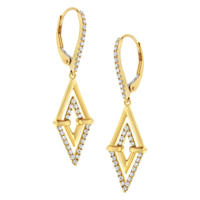 Pendientes de gota de diamante de doble triángulo en oro amarillo de 14 quilates