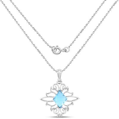 5.15 Carat Genuine Swiss Blue Topaz Pendant in Sterling Silver