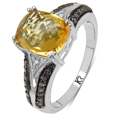 2.82 Carat Citrine & Diamond .925 Sterling Silver Engagement Ring