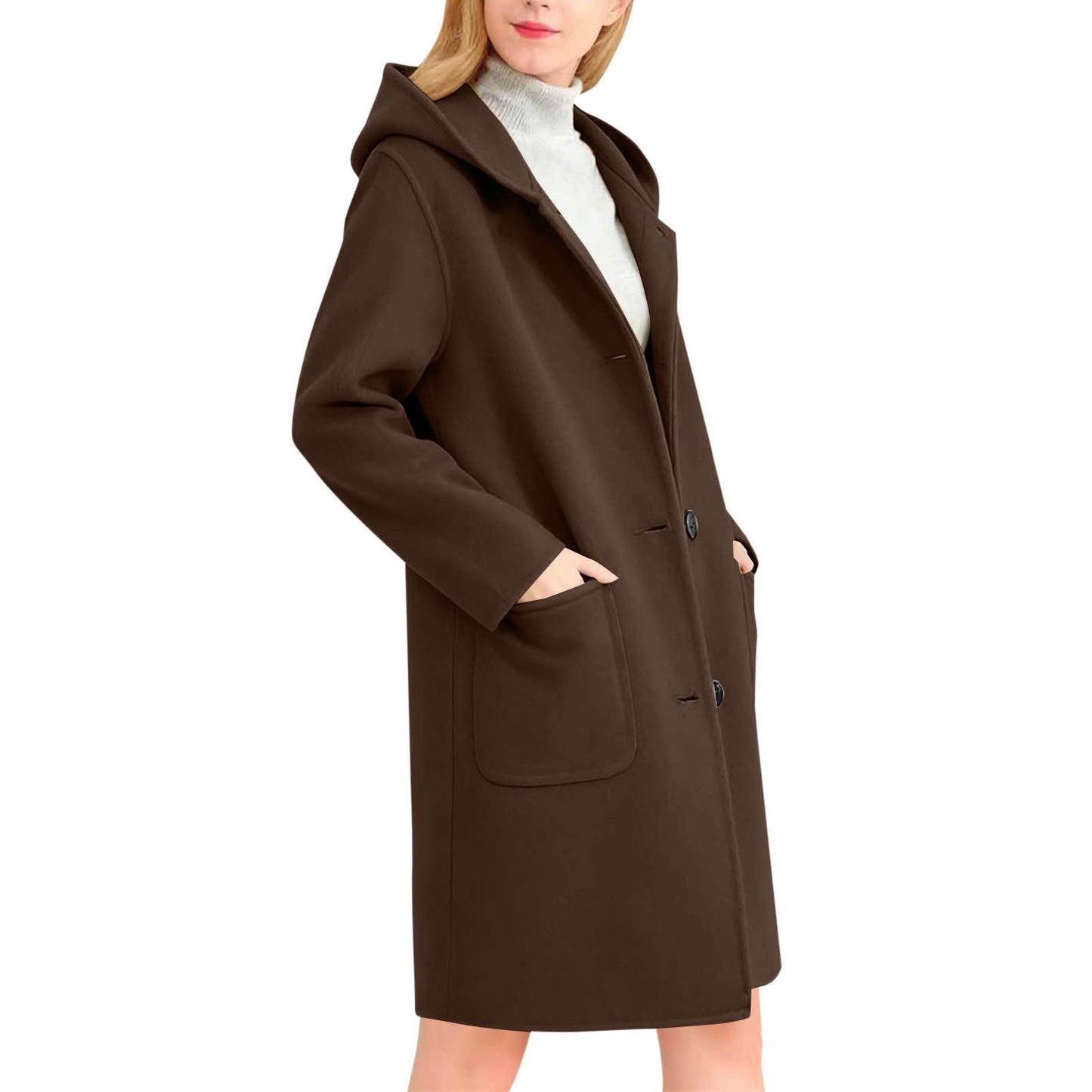 Womens Double-Faced Wool Coat with Hood