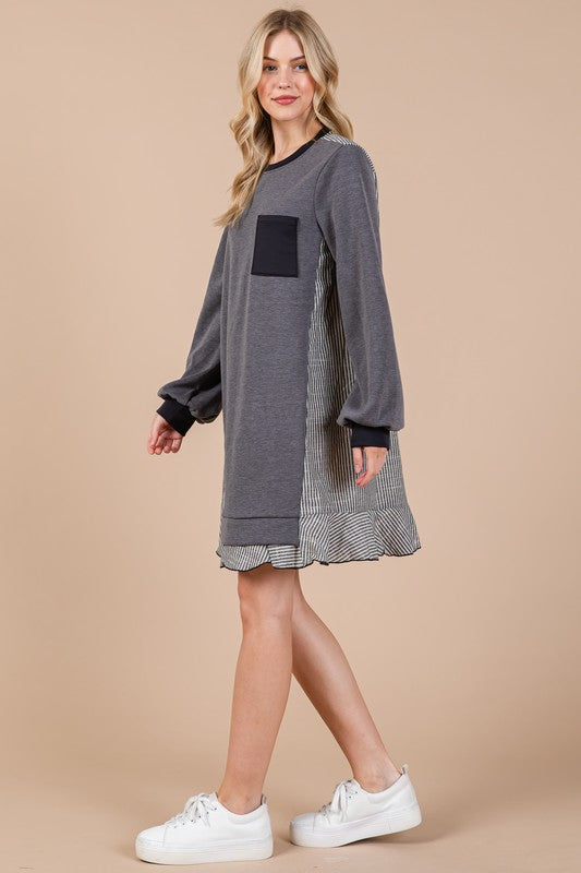 Robe Sweatshirt en Terry à Motifs Rayés