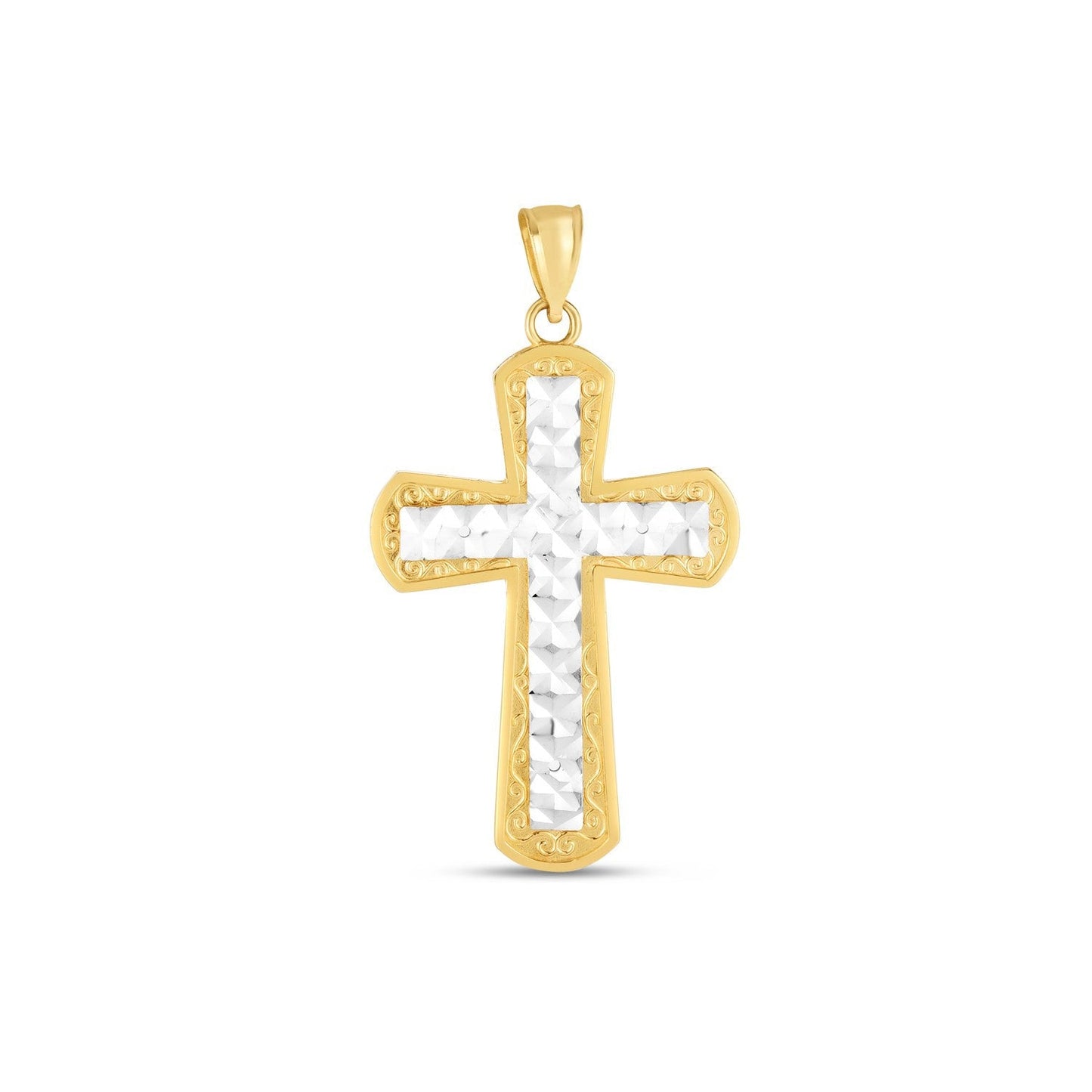 Pendentif croix en or 14k bicolore poli miroir avec taille diamant