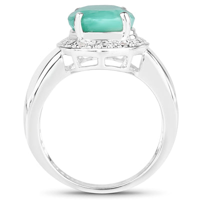4.72 Carat Emerald and White Diamond Sterling Silver Ring