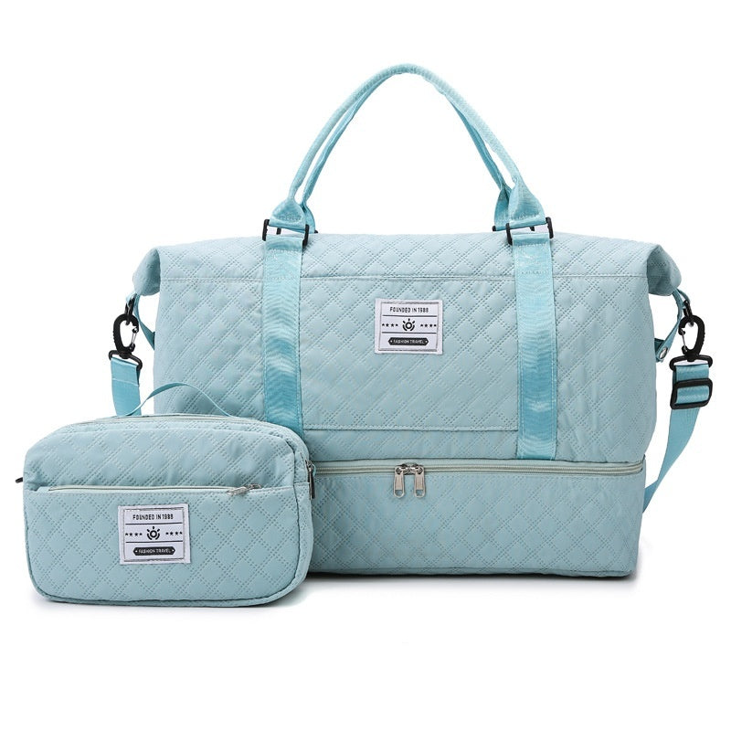 Large-Capacity Quilted Travel Duffel Bag with Embroidered Handle