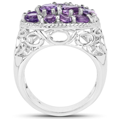 2.64 Carat Genuine Amethyst Sterling Silver Engagement Ring