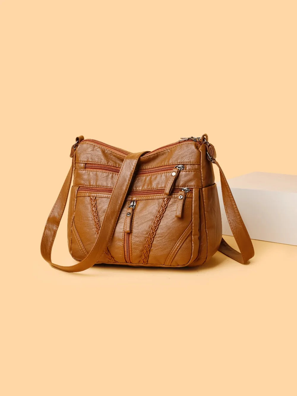 Adjustable Strap PU Leather Shoulder Bag - Korvel
