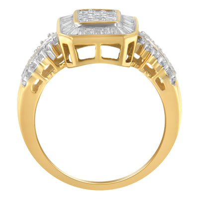 10K Yellow Gold Diamond Cluster Engagement Ring - Size 7