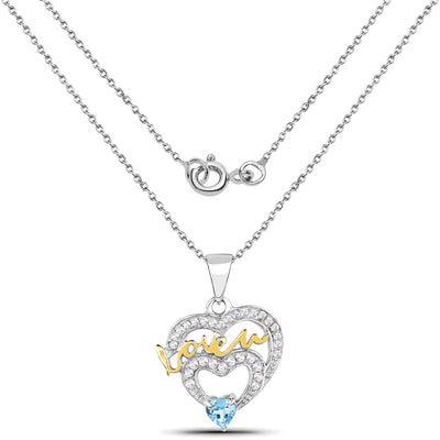 0.44 Carat Genuine Swiss Blue Topaz & White Topaz Pendant