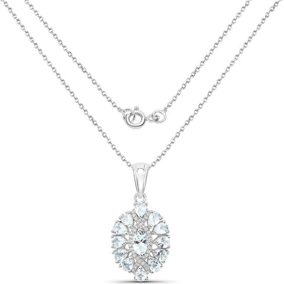1.89 Carat Genuine Aquamarine & White Topaz Pendant in Sterling Silver