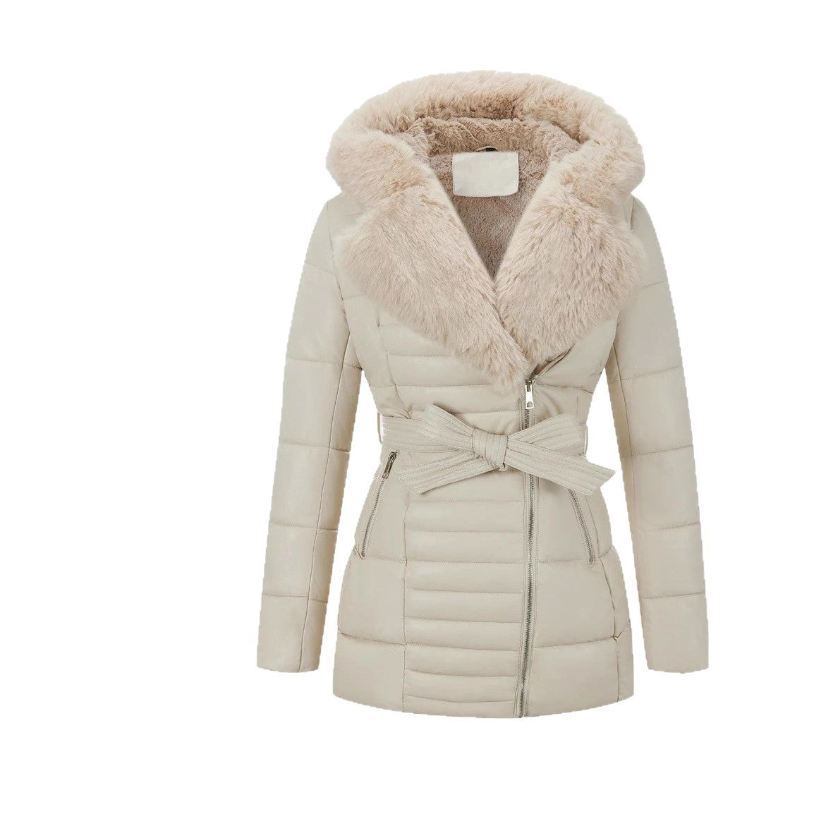 Lightweight Quilted Hooded Puffer Jacket in Apricot