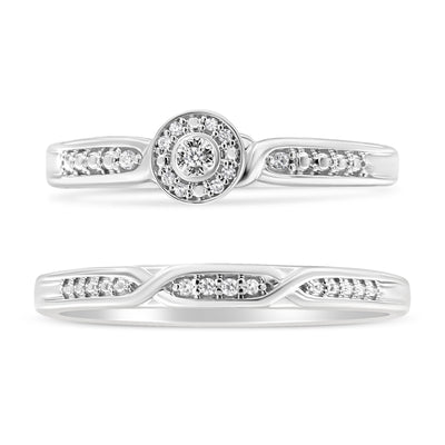 Bague de fiançailles en argent sterling .925 avec accents de diamant - Taille 7