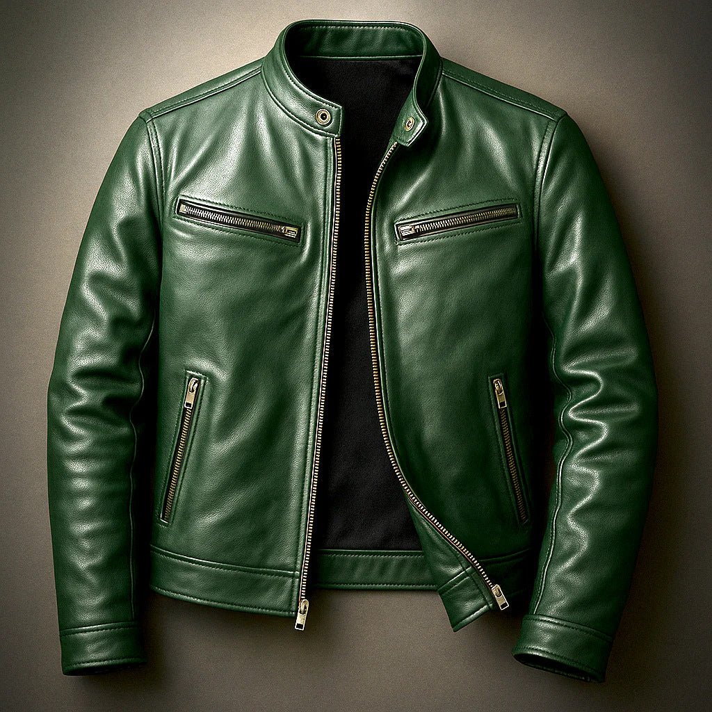 Men's PU Leather Motorcycle Jacket with Stand-Up Collar