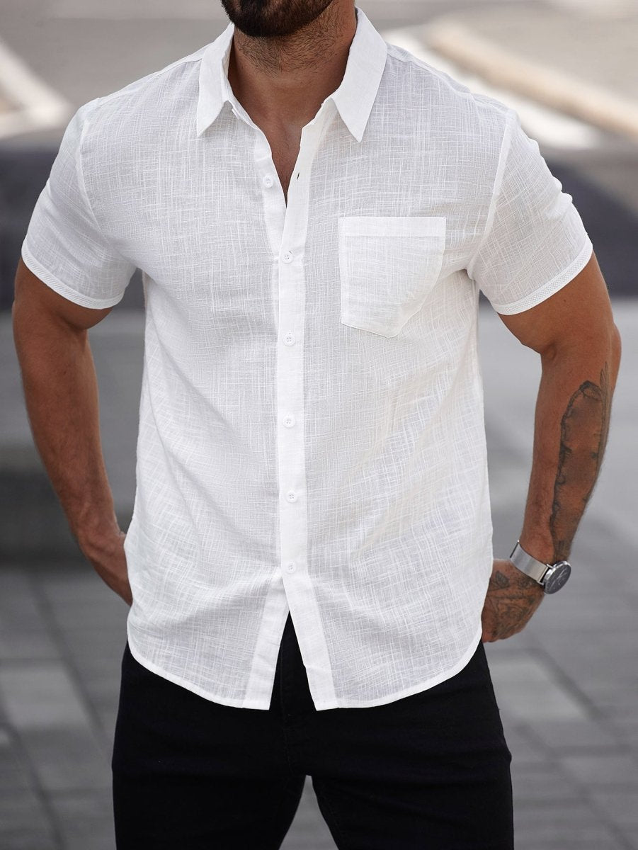Camisa de algodón de manga corta para hombre con bolsillo