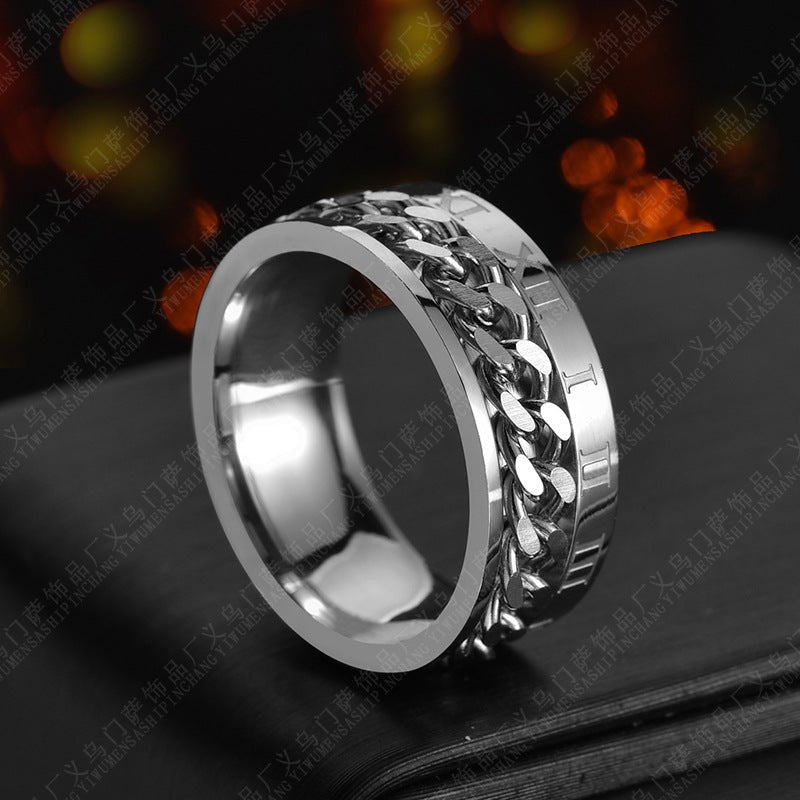 Bague Chaîne Rotative en Lettres Romaines Premium - Acier Titane Multifonctionnel