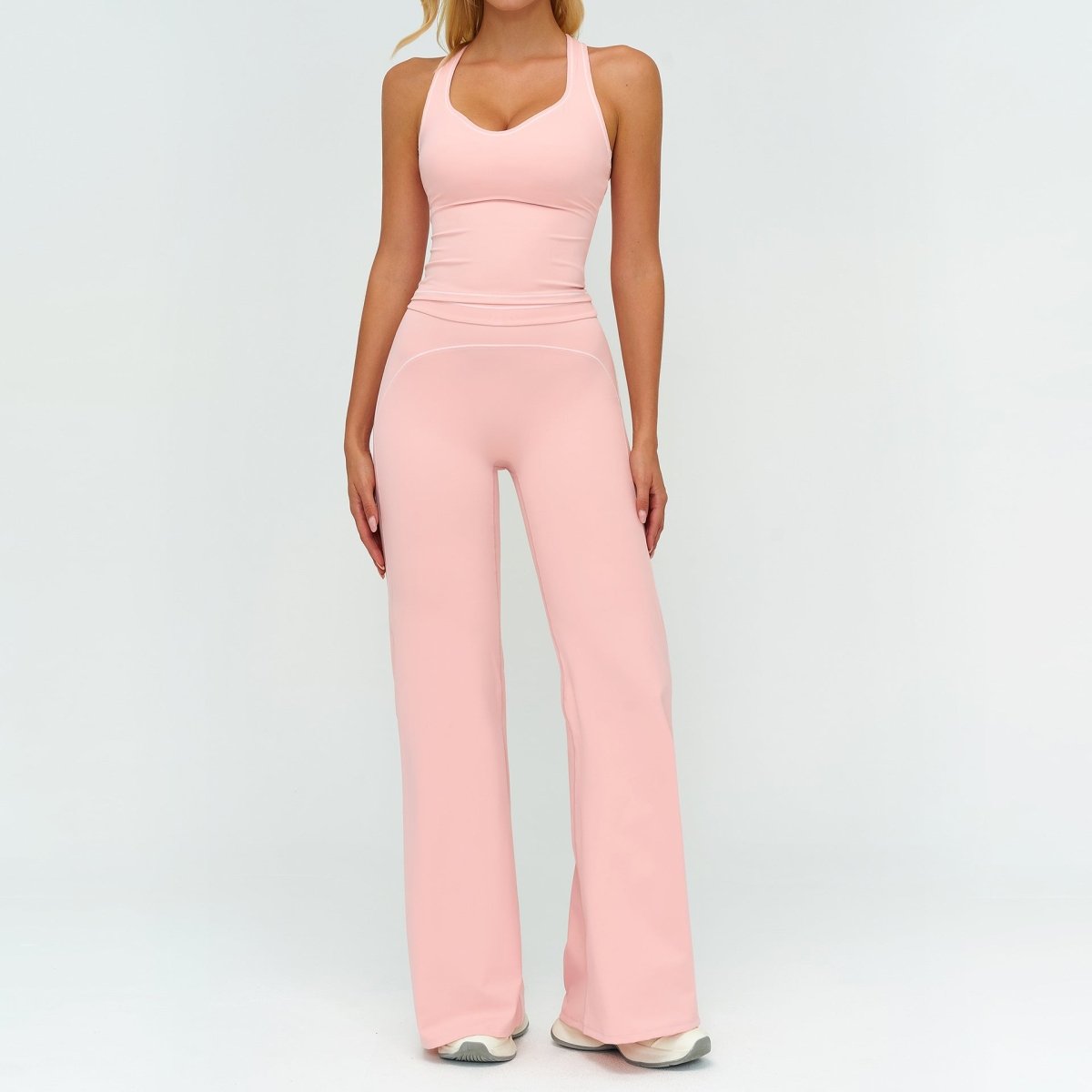 Conjunto de Yoga Sin Mangas con Escote en V para Mujeres y Pantalones Rectos Ajustados
