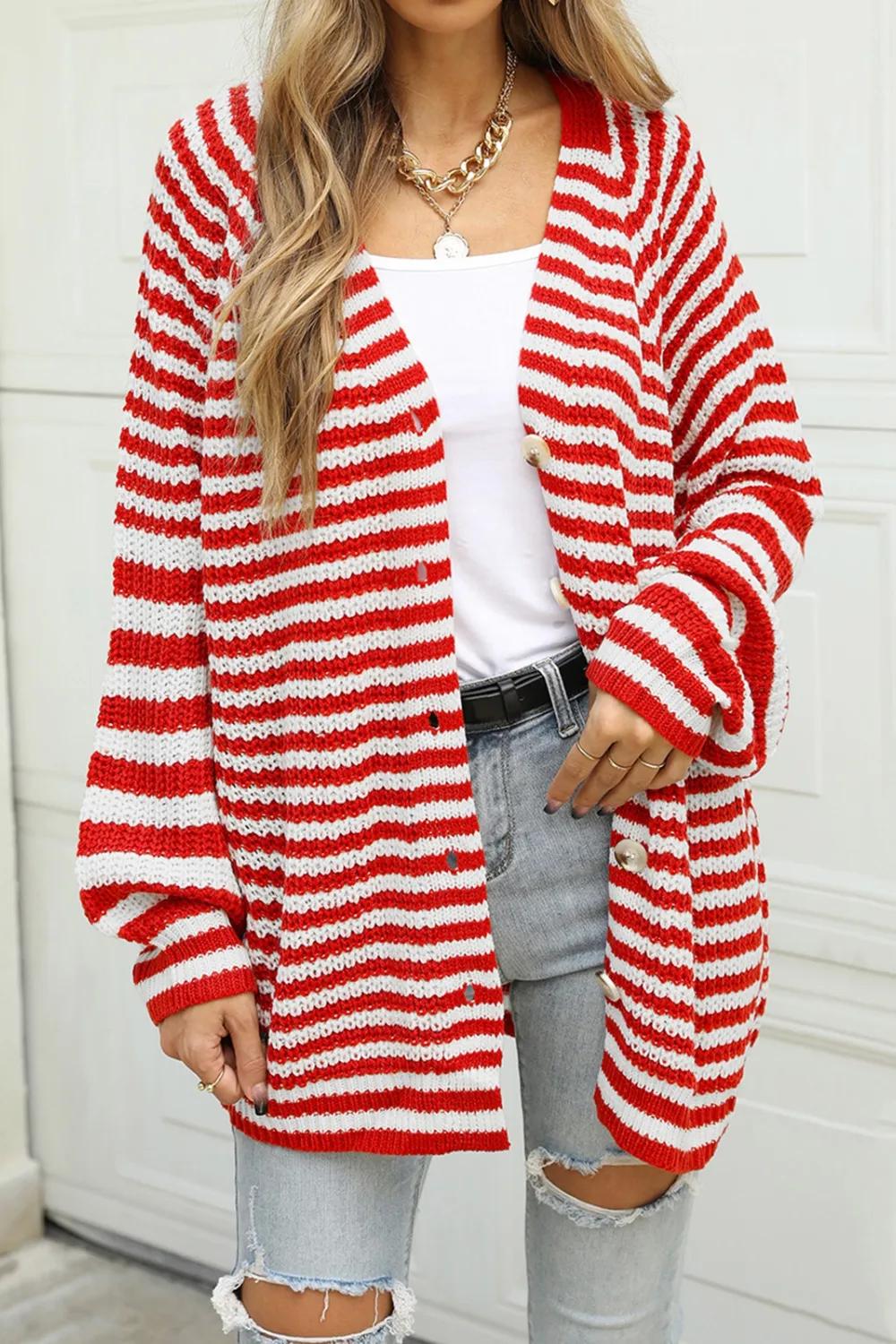 Angel Wings Striped Button Up Long Sleeve Cardigan - Korvel