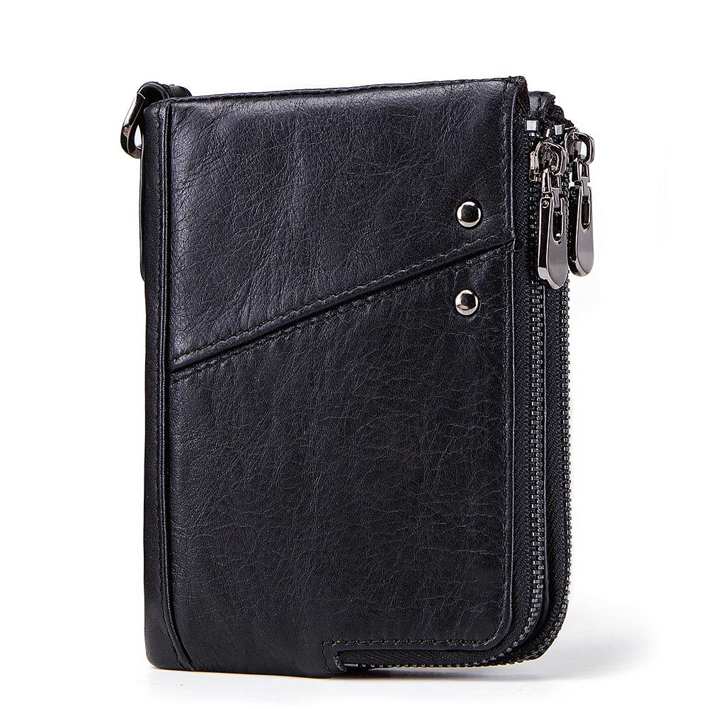 Anti-Theft Brush RFID Genuine Leather Men's Wallet Multifunctional Double Zipper Vertical Wallet Fashion Casual Coin Purse - Korvel