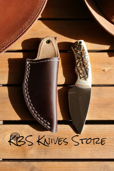 Bespoke D2 Steel Deer Skinning Knife with Antler Handle & Leather Sheath - Korvel