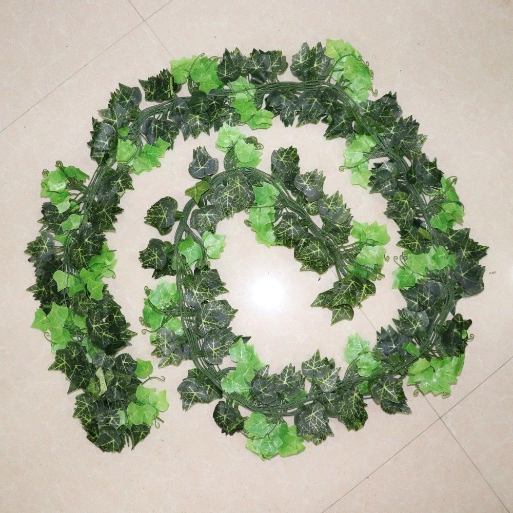 Guirnalda de Hojas de Hiedra Artificial - 2.4M Vides Colgantes para Decoración del Hogar