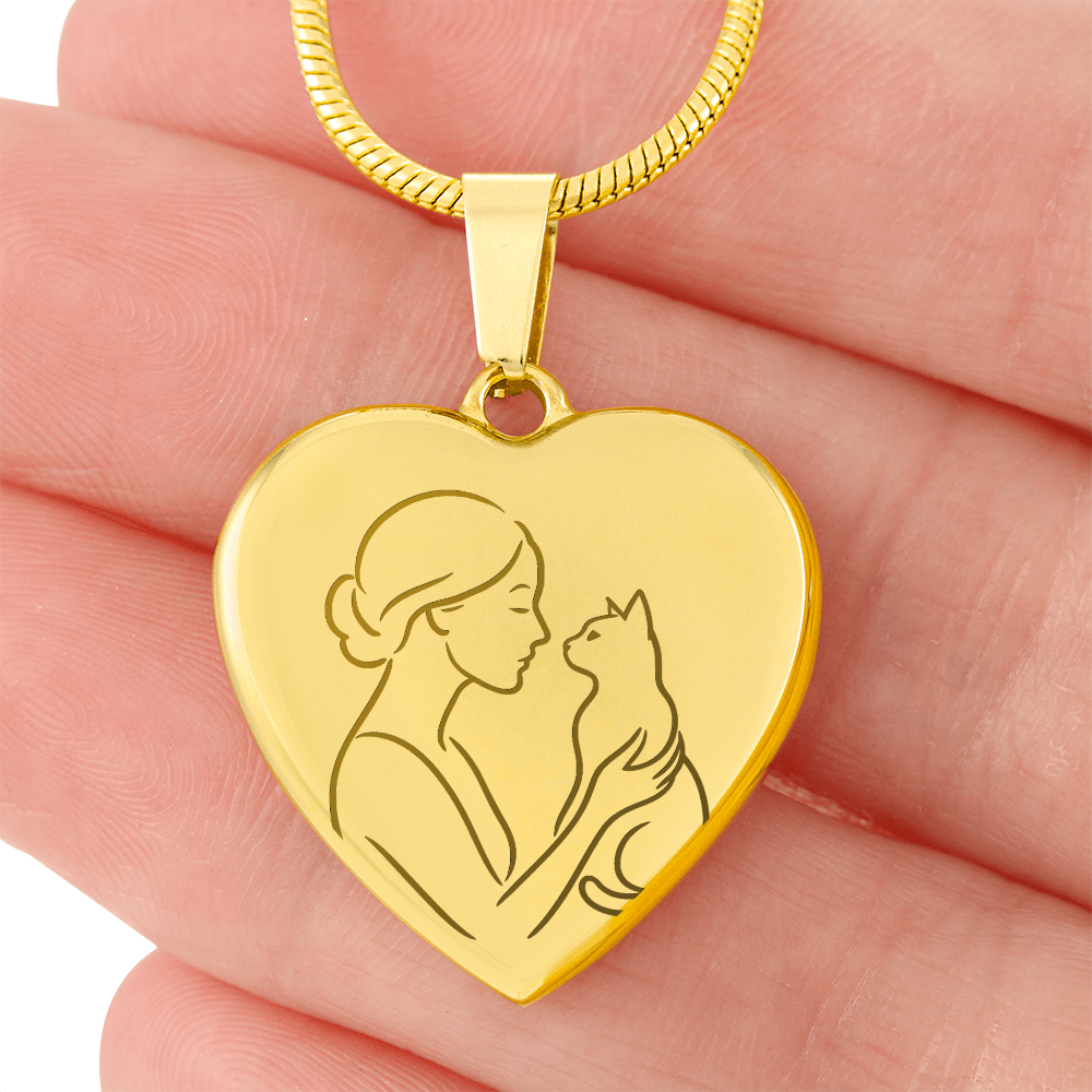 Collier en cœur de Cat Lady – Pendentif en ligne gravé