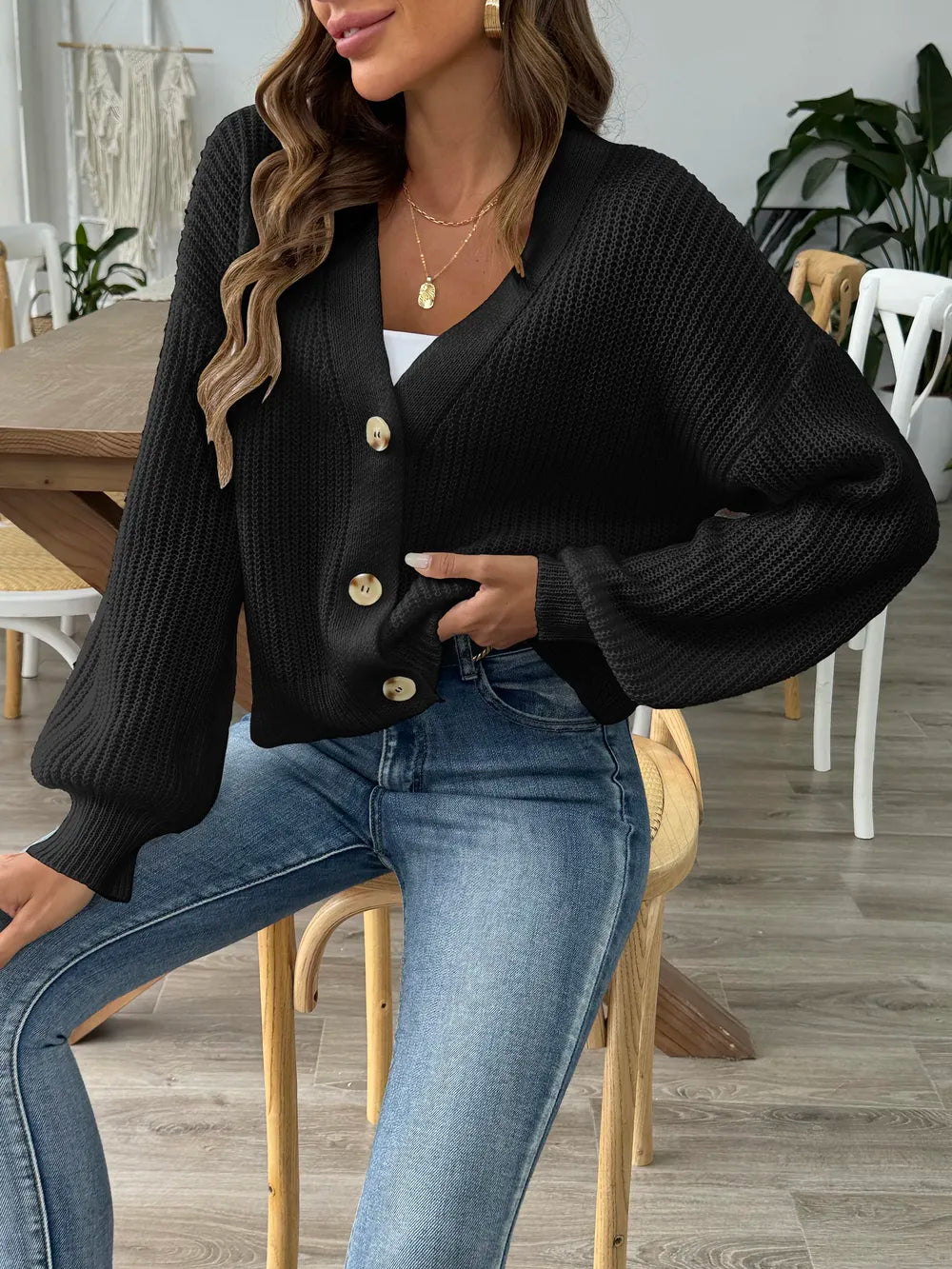 Autumn and winter new minimalist short button jacket sweater cardigan - Korvel