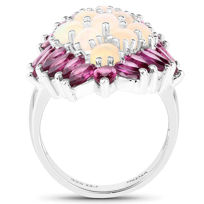 8.37 Carat Genuine Opal & Rhodolite Sterling Silver Ring